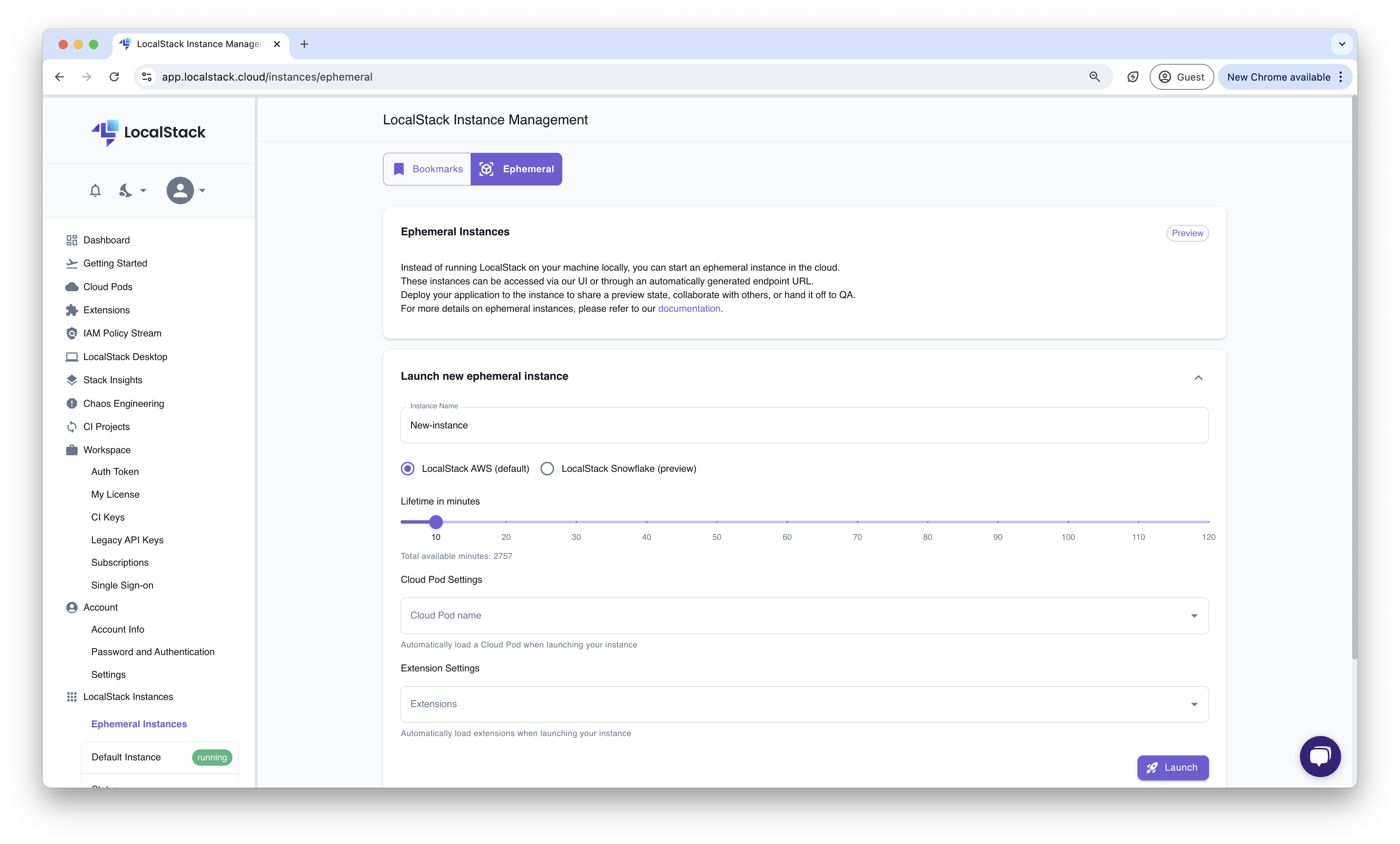 Creating an Ephemeral Instance